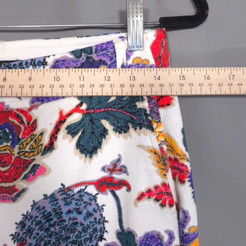 J.CREW Floral Print Cotton Pants White Pockets‎ Straight Leg Mid Rise Size 6
